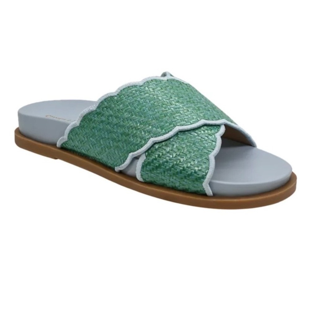 Crown & Ivy Clara Scalloped Footbed‎ Sandals Emerald Green Blue Slide Size 8 New